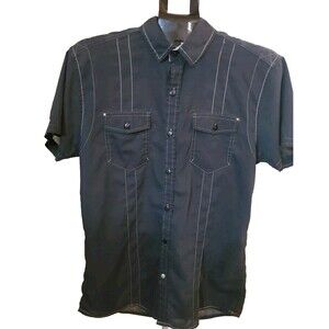 Men's Black Short Sleeve Button Up Shirt - Drill Clothing
